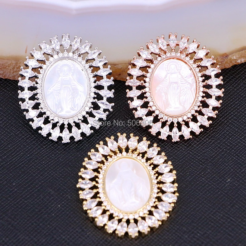 

5PCS ZYZ185-8828 Mix Color Micro Pave CZ White Natural Mother of Pearl Shell Pendant for DIY Necklace Jewelry Making Accessories