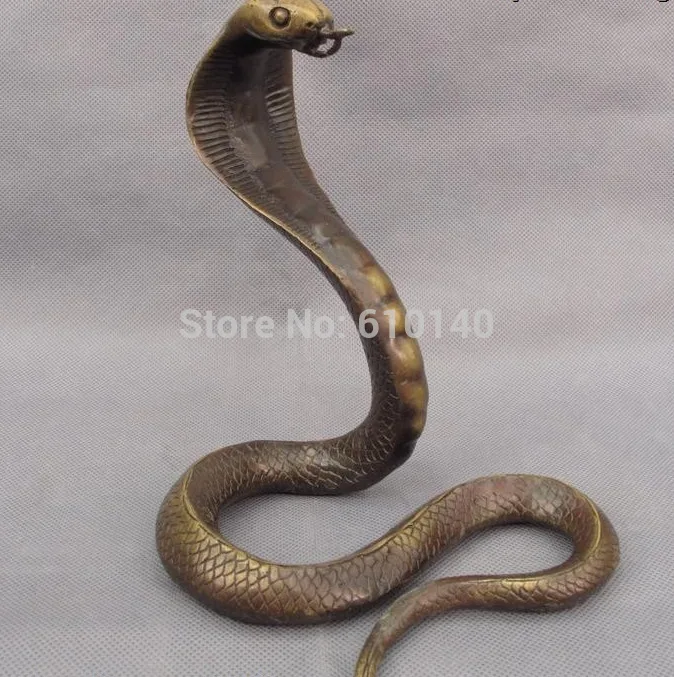 

7.5 Chinese Folk Copper Bronze Fengshui Lucky Wealth Zodiac Snake Cobra Statue