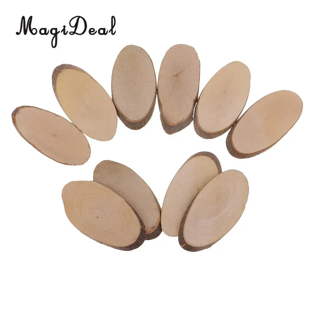 10pcs Oval Shape Wood Slices DIY Rustic Craft Decorations For Christmas Table Centerpieces Cards Wedding Decoration Gift Tags