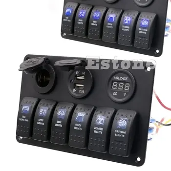 

Car-Styling 1 Pc 12V/24V Waterproof Boat Marine 6 Gang LED Rocker Switch Panel Circuit Breaker