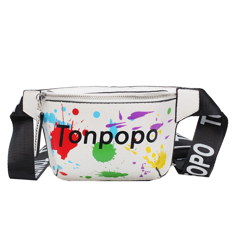 

Fanny Pack for Women 2019 Women PU Printing Style Waist Bag Purse Chest Belt Bag sac banane femme black white gray blue red