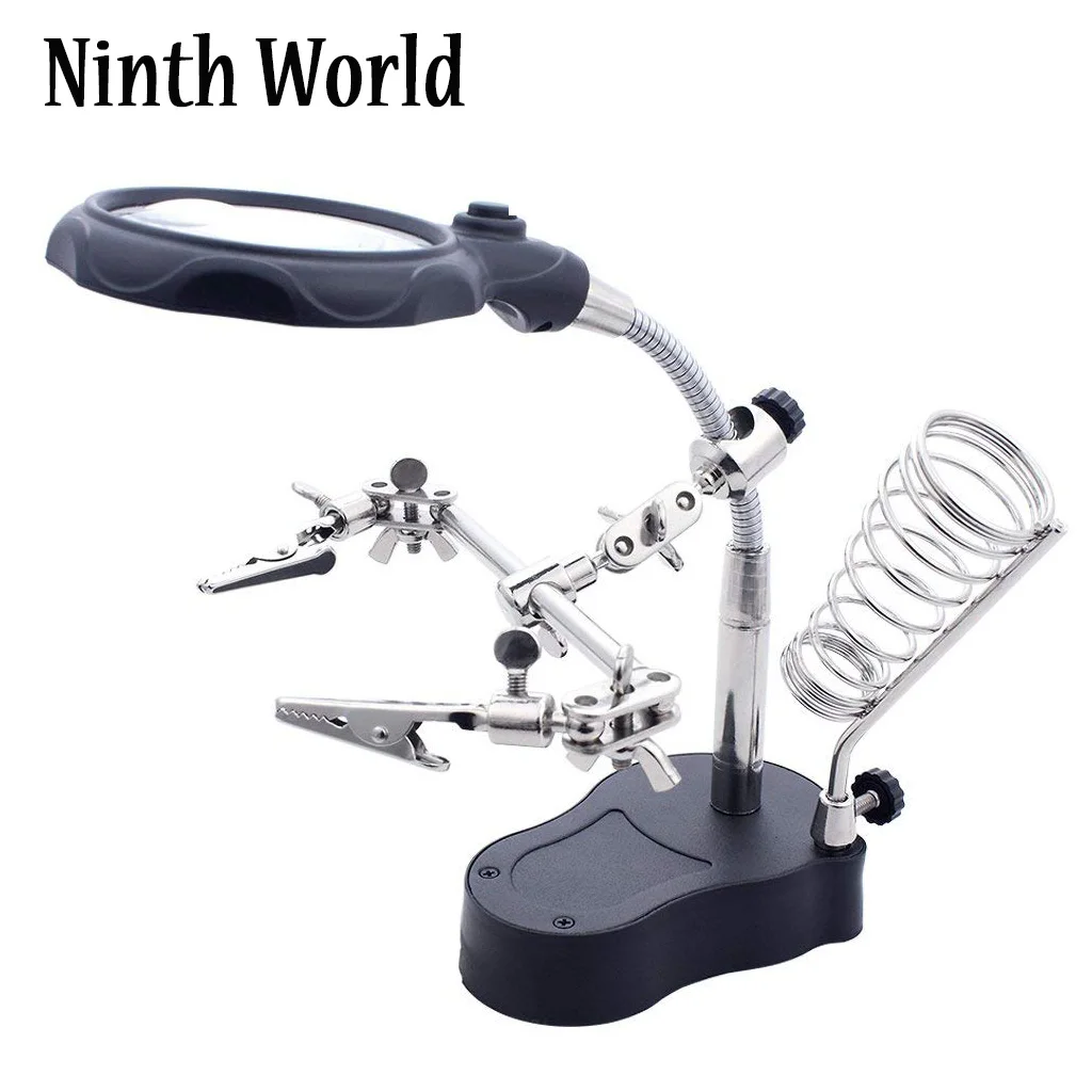 Skup Trzecia ręka narzędzie do lutowania stojak spawanie szkło powiększające światła LED 2 lupa z lampą LED pomocniczy klip pulpit narzędzie do naprawy lupa