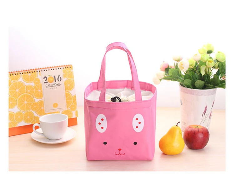 Японский и корейский мультфильм милый Портативный толстой экспрессии коробка для ланча; охлаждающий пакет ланч пакет риса сумка Ланч-бокс сумка - Цвет: Розовый