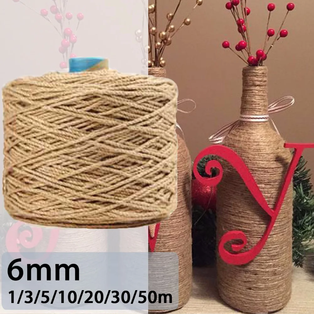 

6mm 1m-50m Natural Jute Rope Twine Rope Hemp Twisted Cord Macrame String DIY Craft Handmade Decoration Pet Scratching Khaki