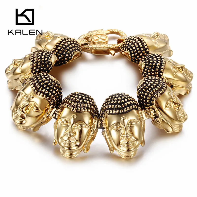 Kalen Classic Buddha Head Charm Bracelets & Bangles Stainless Steel