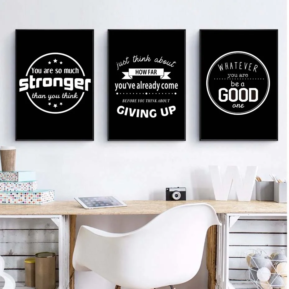Inspiring English Life Phrase Wall Art Painting Black And White Modern Canvas Poster Print For Living Studying Home Decoration (2)