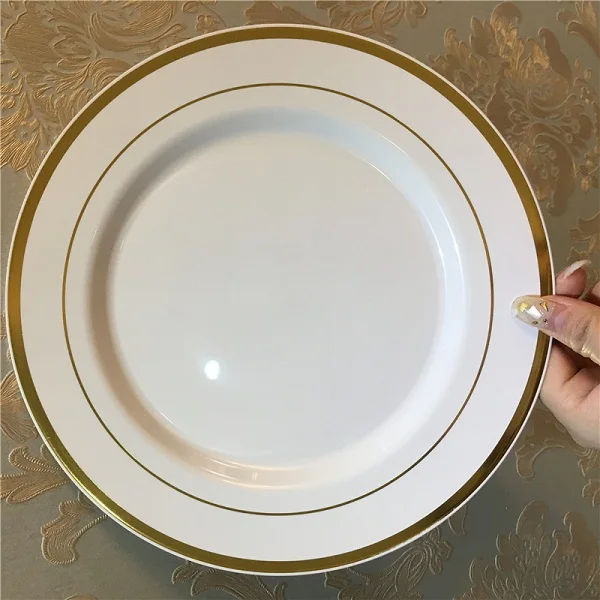 10 шт./партия одноразовые пластиковые тарелки Экологичные бронзовые Серебристые круглые тарелки конфетные тарелки домашний лоток для хранения для свадебной вечеринки - Цвет: Golden