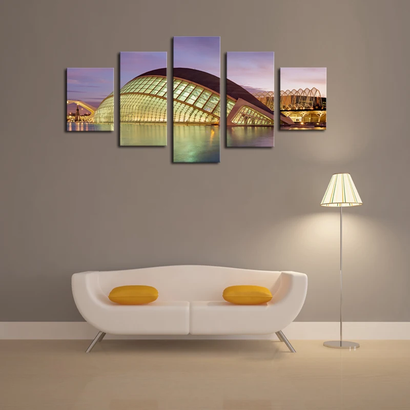 5 Piece The Modern Architecture Home Wall Decor Canvas Picture Art HD
