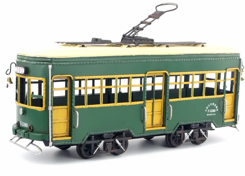 Wrought iron metal decoration, antique handicrafts Tram Model of Dalian 201 Road, China tram creative decoration, iron art image_2