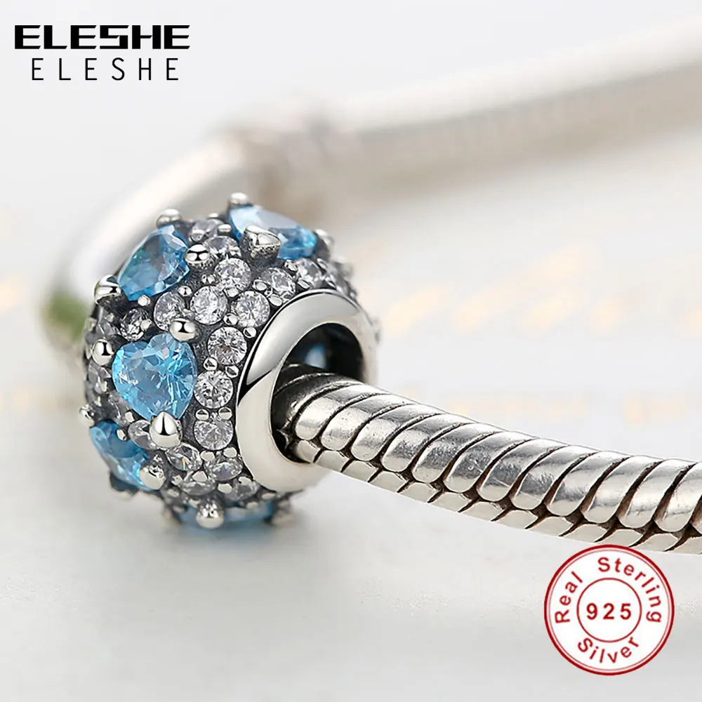 ELESHE Fit ELESHE Charm Bead Original Bracelet 925 Sterling Silver Blue Crystal Clear CZ Heart Beads DIY 2018 Berloque Jewelry