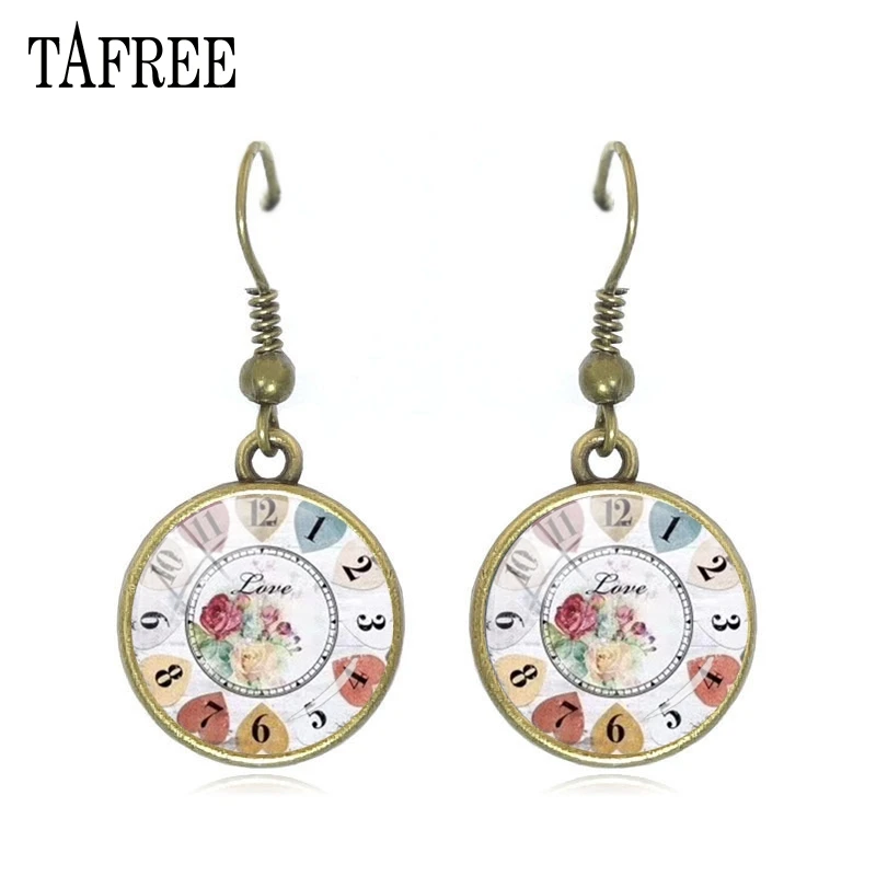 TAFREE Vintage Digital clock Drop Earrings Glass Dome Gifts clock