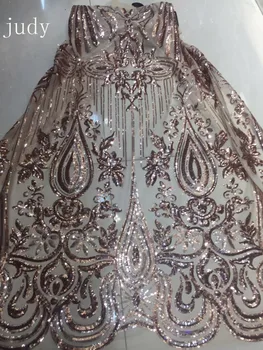 

JL340# 5yards/bag 2018 High quality African fabric Nude gold line leaf pattern sequins for wedding parties Free shipping