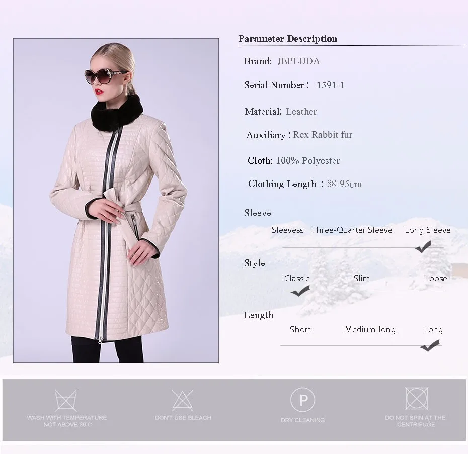 JEPLUDA Новая мадель женские куртки из натуральный кожа овчины утепленный пальто женское стегать воротник стойка с мех кролик рекс кожаная куртка женская с мех съемный с утепленный синтепоно куртка из натуральной кожи