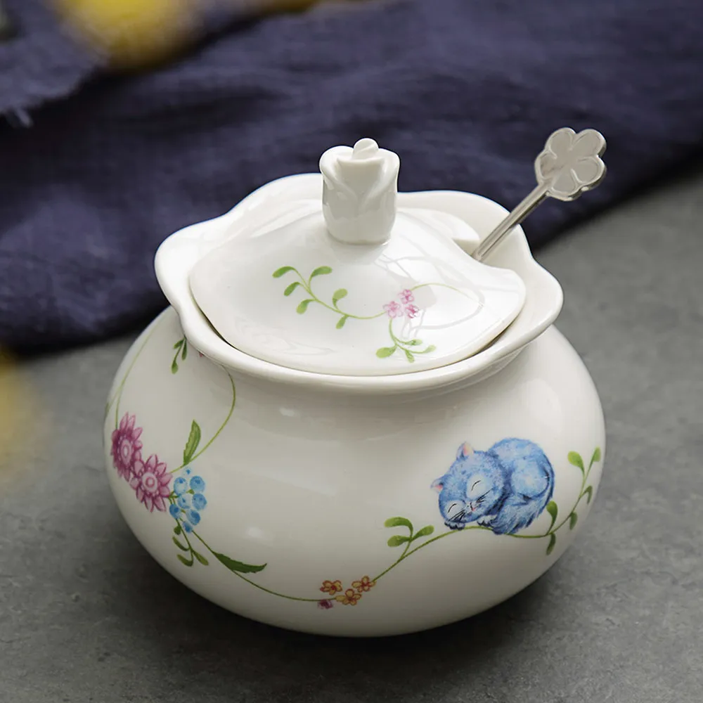 Ceramic Mushroom Shape Sugar Bowl Spice Jar Seasoning Pot