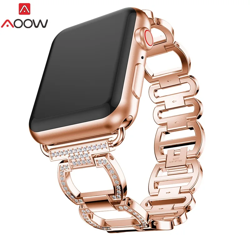

AOOW Luxury Rhinestone Jewelry Women Replace Bracelet Band Strap For Apple Watch 1 2 3 4 iwatch 38mm 42mm Metal Watchband