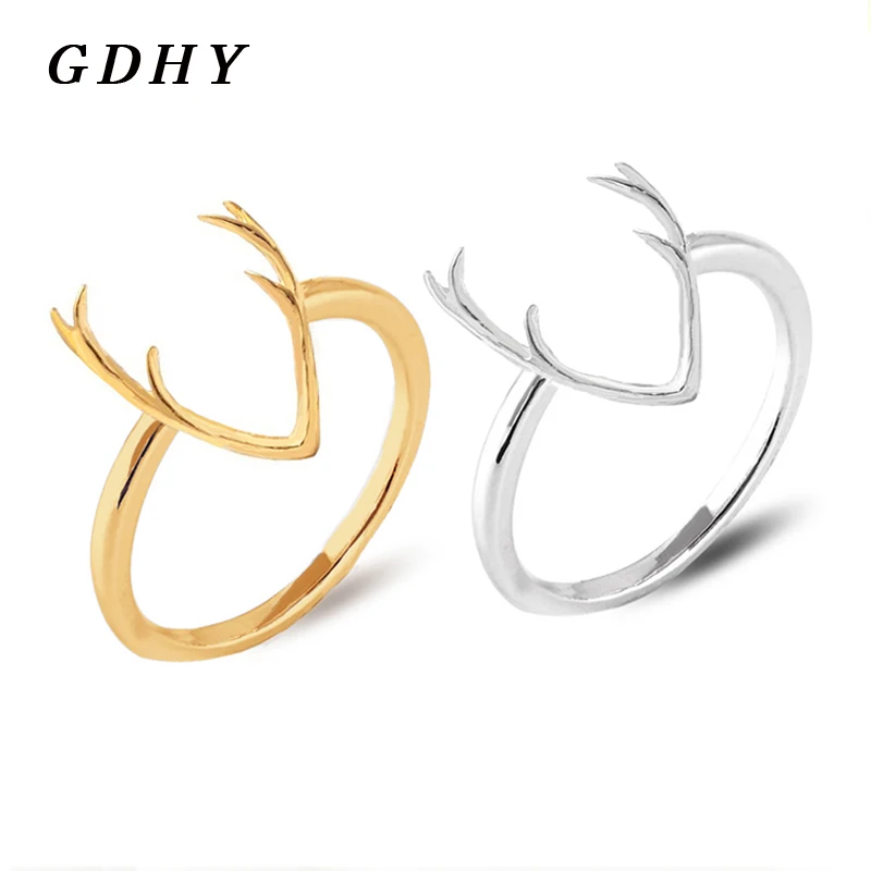 GDHY Elk Antler Antlers Ring Gold Silver Simple Reindeer Animal Ring