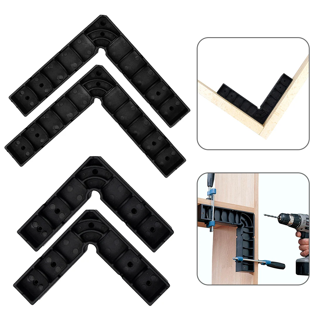 

2pcs Plastic 90 Degree Right Angle Positioning Block Jig Clamp for Wood Working Strong Clamping Force Black