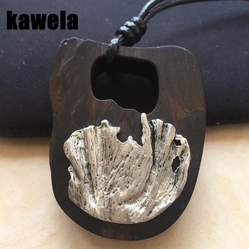 Free Shipping Fashion Wood Pendant Black Rope Necklace