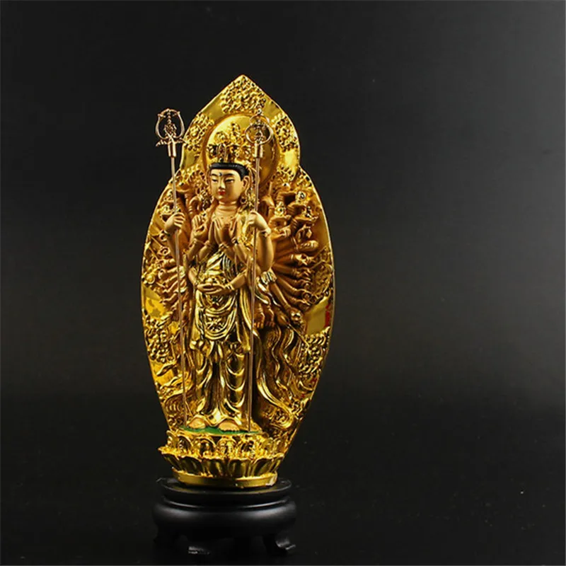 Buda de la suerte Kwan Yin StatueThe mil manos Bodhisattva Guan Yin estatuilla budista escultura decoración del hogar para la buena suerte