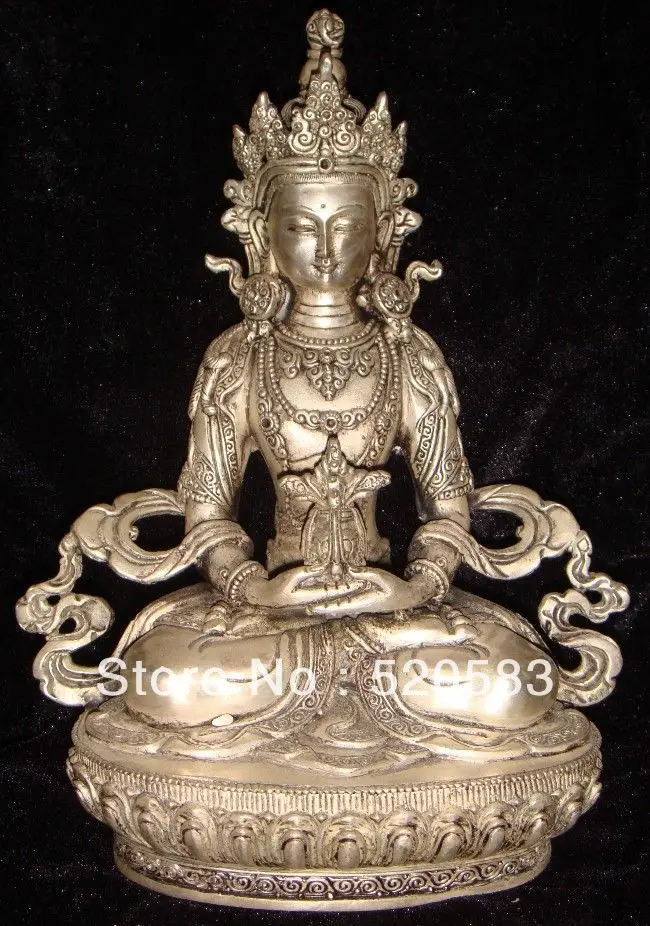 

Tibet Nepal Pure Bronze Tibet silver handcraft Long life Buddha statue