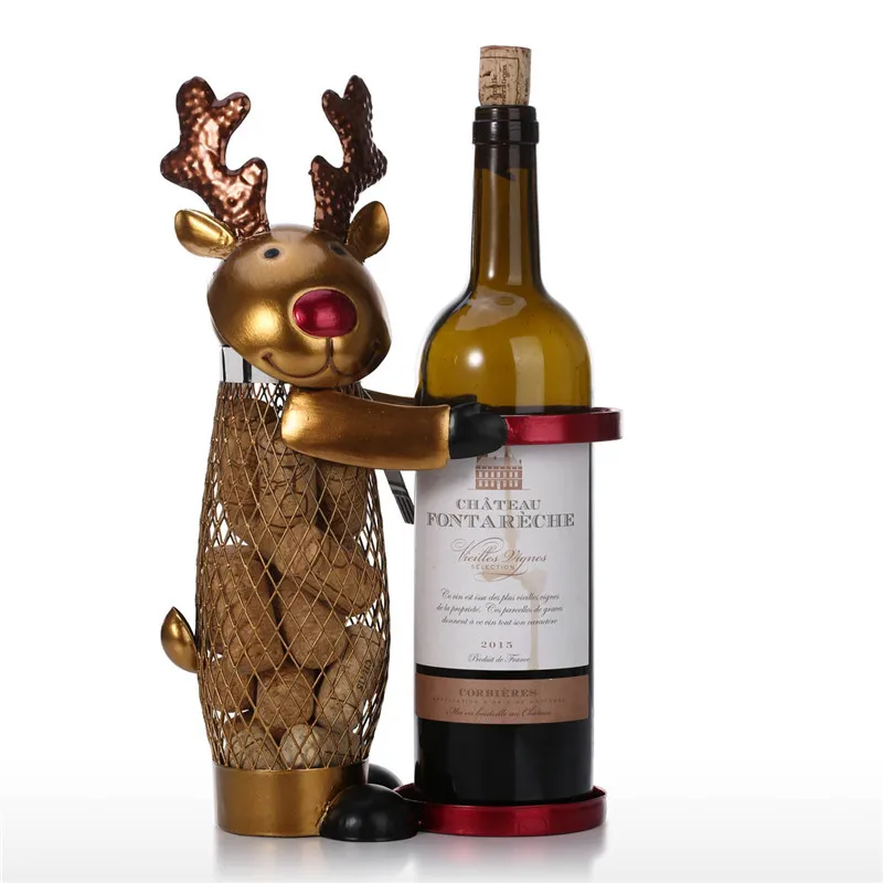 

Elk Wine Rack Cork Container Metal Craftwork Display Wine Holders Home Desktop Decoration Netted Animal Wine Bottle L3092
