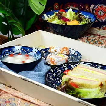 

Japanese Ceramic Western Pasta Plate Moroccan Style Family Breakfast Fruit Salad Plate Rice Bowl Soup Bowl Set Free Shipping