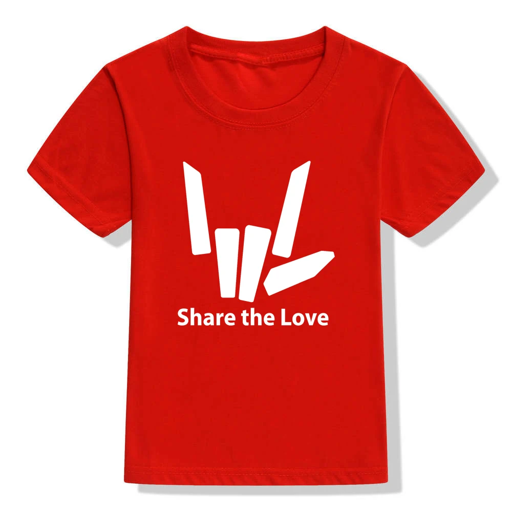 Share The Love Print New Fashion Childrens Tees Boys O-neck Short Sleeves Shirt Girls Fashion Street Style Soft Tops Tshirt