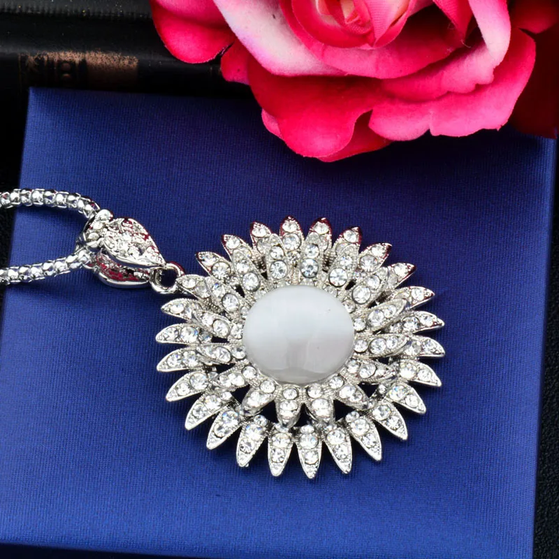SINLEERY роскошное ожерелье с подвеской в виде большого цветка от солнца, опал, серебряная Длинная цепочка, женские массивные ювелирные изделия MY032 SSB
