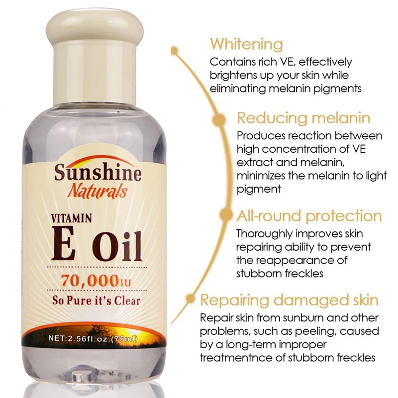 

Sunshine Naturals Vitamin E Oil 70000iu Liquid 2.5 Oz Anti Aging and Whitening Anti Wrinkle Serum Vitamin E Essence TSLM1