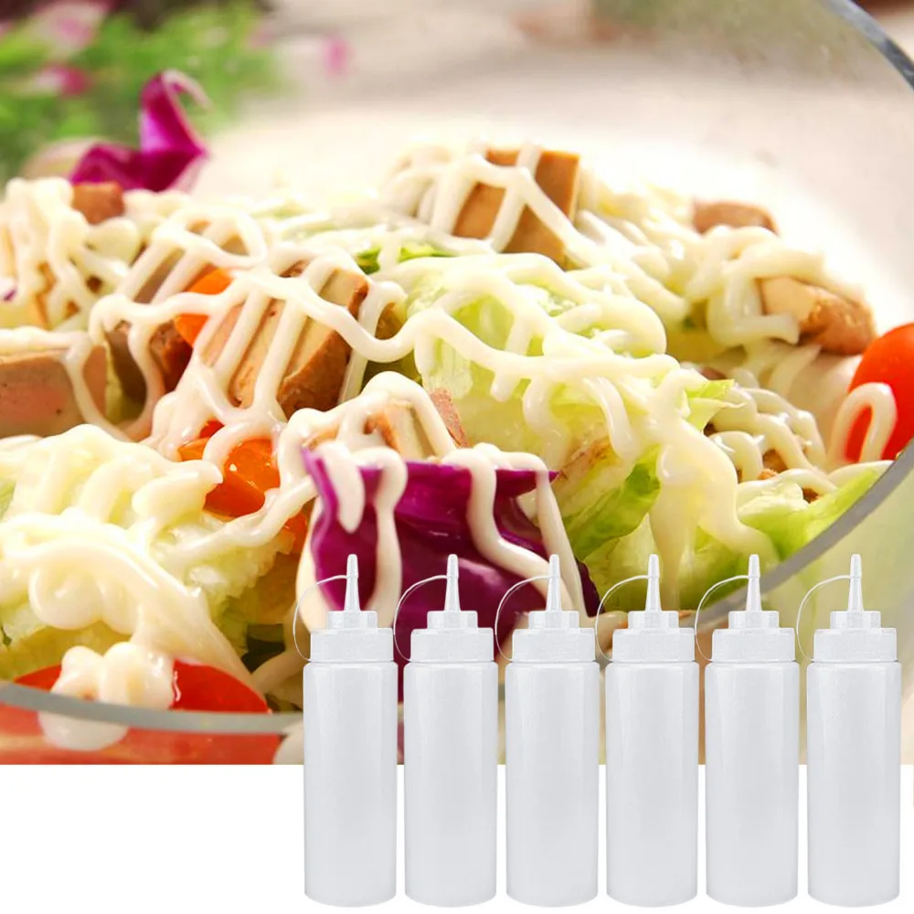 NC 6PCS 8oz Plastic Squeeze Condiment Bottles Dispensers with Caps for