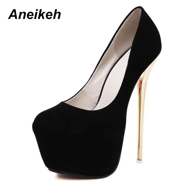 Aneikeh Big Size 41 42 43 44 45 Sexy Pumps Wedding Women Fetish Shoes High Heel Stripper Flock Pumps 16 cm Zapatos Mujer 3