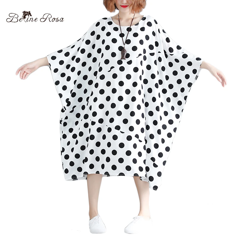 

BelineRosa 5XL 6XL 7XL Dresses of the Big Sizes European Fashion Big Polka Dot Style Shirt Dress for Women 150KG Weight DBFS0011