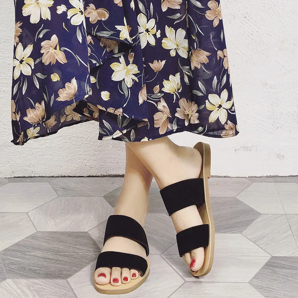 

Harajuku Kawaii Peep-Toe Retro Simple Casual Shoes Slippers Summer Beach Holiday Suede Flat Bottom Non-Slip Female Beach Shoes