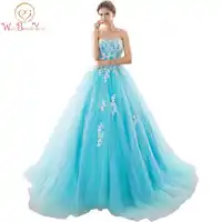 In Stock Sweetheart Blue Quinceanera Dresses Ball Gowns With Appliques Lace Up Sweet 16 Dresses Vestidos De 15 Years Party Gowns