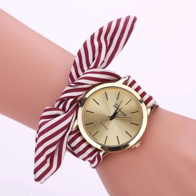 Montre femme 2018 Простые повседневные женские полосатые Цветочные тканевые кварцевые