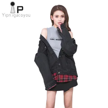 

High Quality Autumn Black Jeans Jacket Women 2020 Korean Ladies Splice Denim Jacket Women Large size Harajuku Basics Coat Female