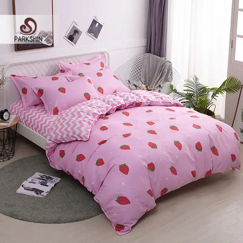 Parkshin Pink Girl Bedding Set Strawberry Bedspread Double Duvet