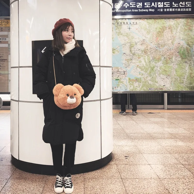 35cm New Teddy Bear Face Plush Bag Cartoon Plush Bear Tote Bag Handbag Girl Kids Shoulder Bag