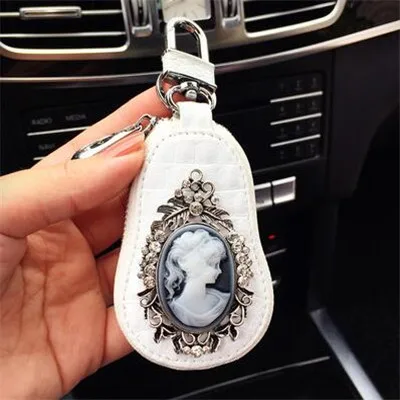 round white 3D Принцесса Портрет женщины автомобиль ключ сумка крокодил узор из искусственной кожи автомобиль сумка для ключей Винтажный стиль автомобиль кошелек-брелок для ключей розовый фиолетовый - Цвет: round white