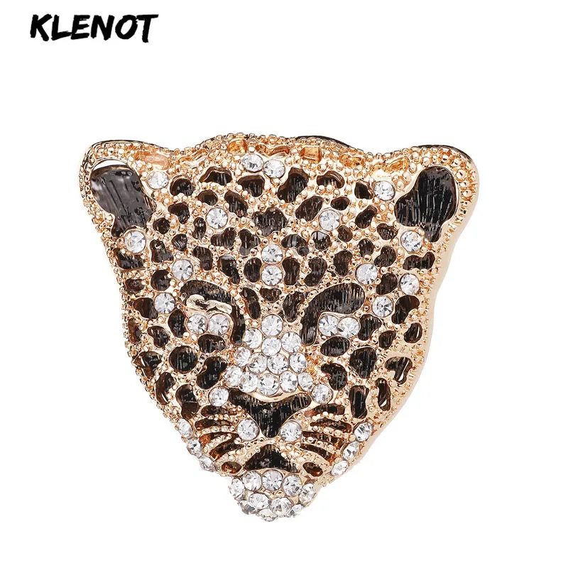 Vintage Spotted Leopard Head Tiger Animal Brooch Pin Rhinestone Crystal ...