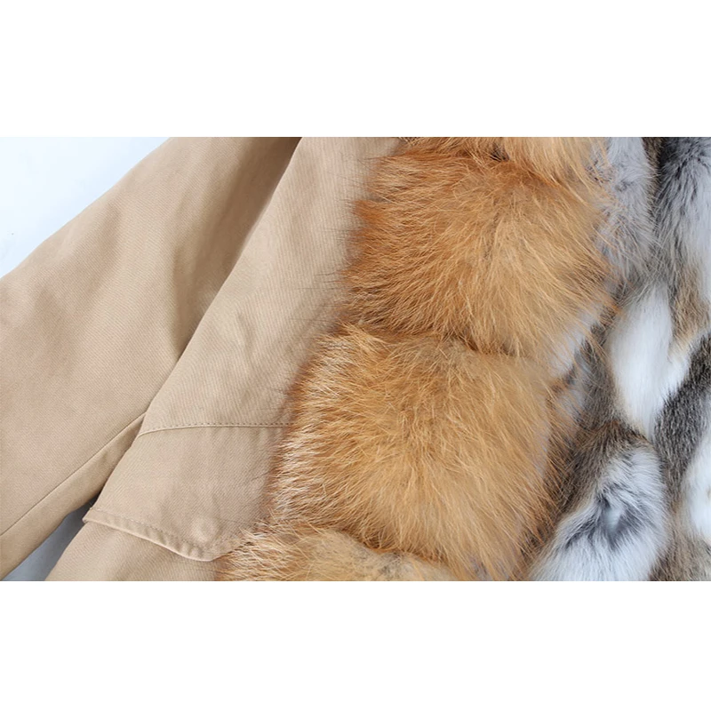 Новая длинная меховая парка зимняя куртка женщины большой размер меховое пальто Воротник мех енота Капюшон Одежда