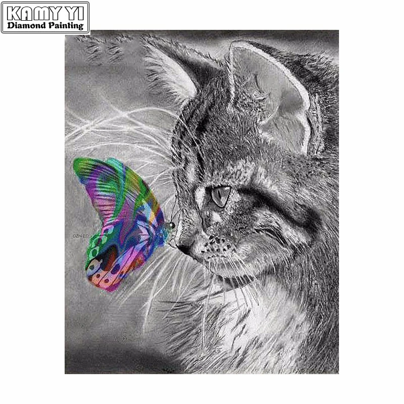 5d Bricolage Diamant Peinture Chat Cristal Diamant Peinture Point De Croix Gris Chat Couleur Papillon Couture Maison Decorative Aliexpress