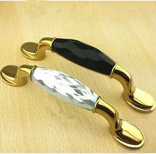 128mm fashion deluxe glass clear / black crystal villadom furniture decoration handle 5″ gold drawer cabinet wardrobe door pulls