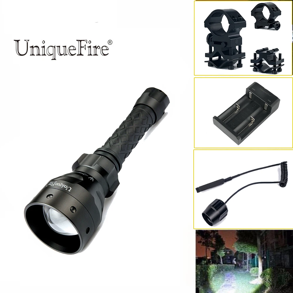 

UniqueFire UF-1406 XM-L2 Flashlight 1200 High Lumens Rechargeable LED Torch+Scope Mount+Rat Tail+Charger