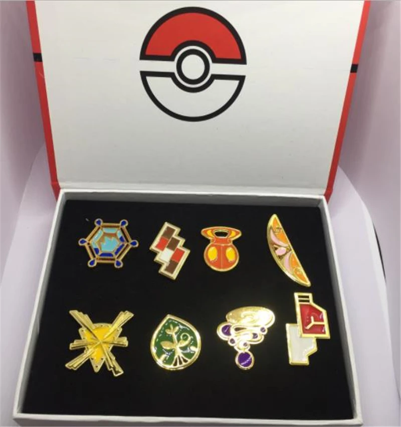 

Cos Pokemon Badge Kanto Johto Hoenn League Region Brooch Adult Child Gift Pokemon Cosplay Accessories 8 Pieces/set