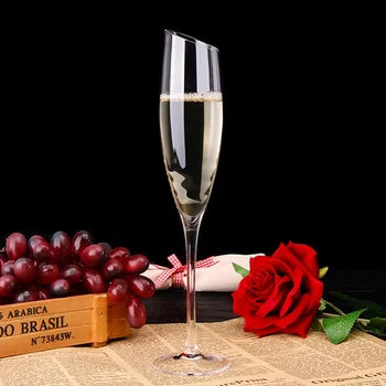 

2in1 Crystal Glass Oblique-mouth Champagne Goblet pb-free Wedding Wine Glasses Cups Shot Birthday Christmas Gift Set