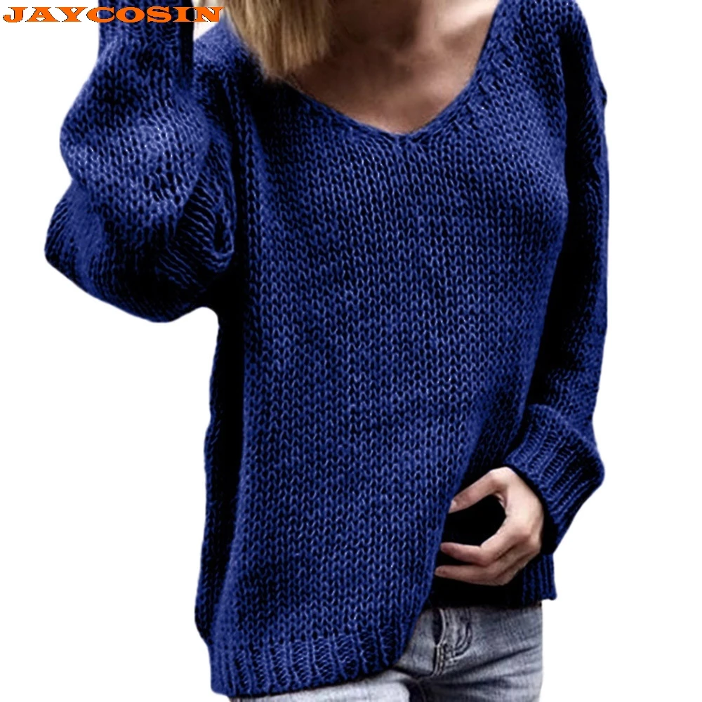 

JAYCOSIN Hot Fashion Design Women's V-neck Long Sleeve Solid Color Sweaters and Knitted Sweaters High Quality Sweater New