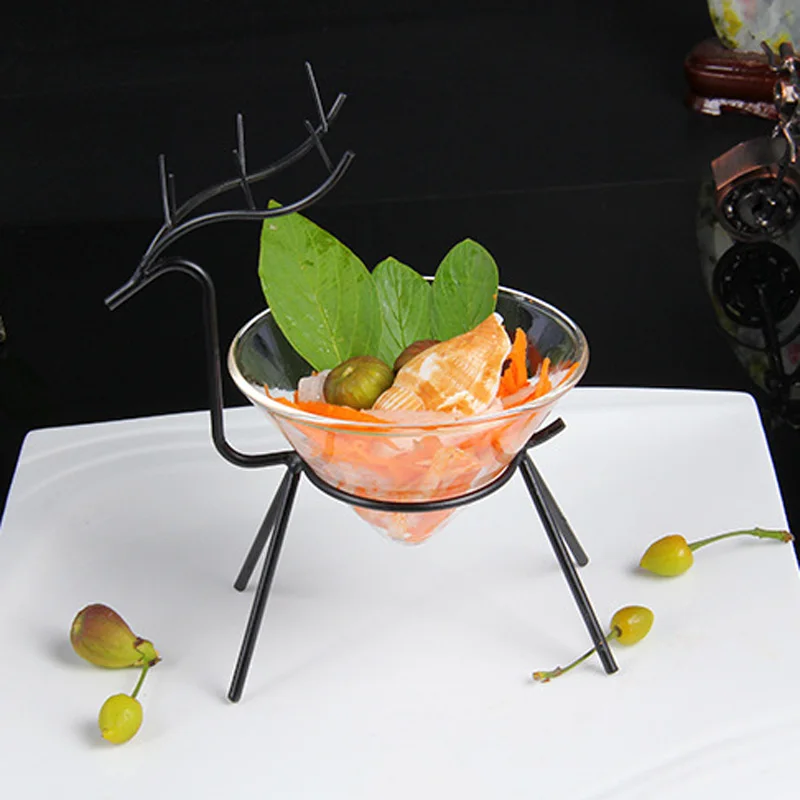 Transparent Glass Bowl Sushi Tray Wrought Iron Shelf Irregular Fruteira Tableware Bar Artistic Specialty Cooking Utensil 1pcs