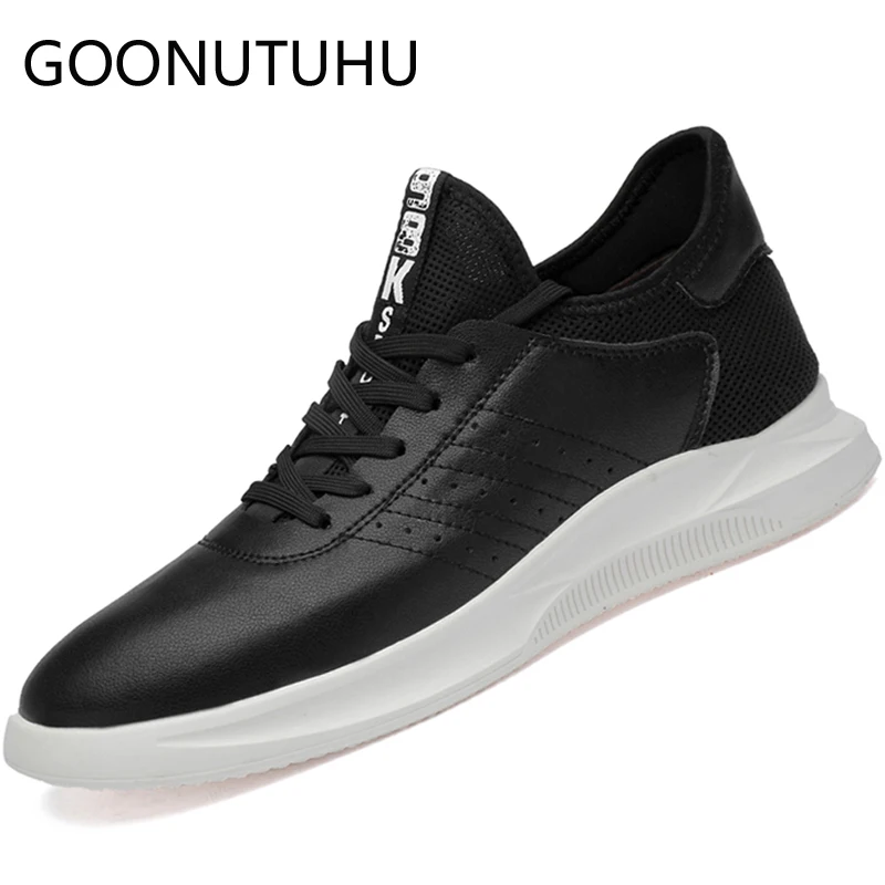 

2019 new men's shoes casual leather male flats sneakers lace up white black shoe man breathable platform shoes for men hot sale