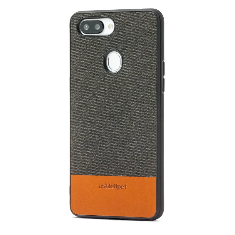 Canvas stitching Cowhide phone case for OPPO R15 magnetic adsorption leather two-color mobile protection |